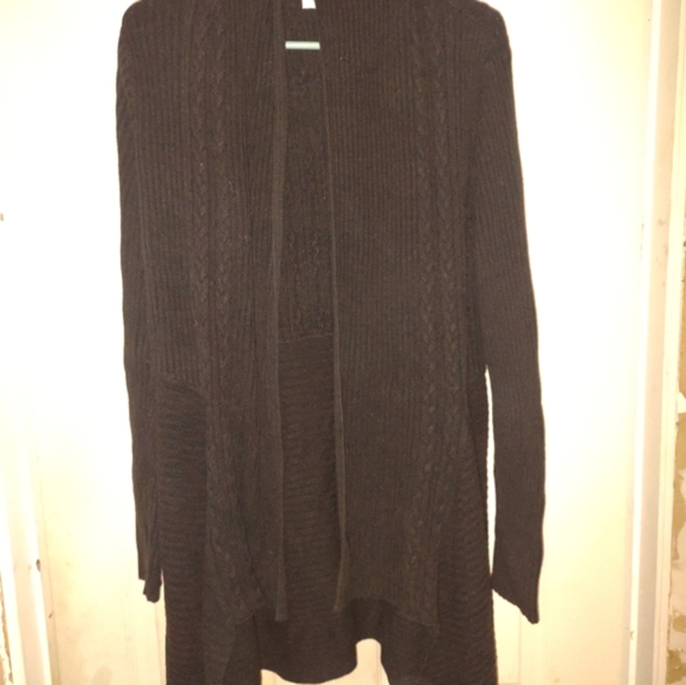 Woman's Black Ribbed open front Sweater White House Black Market Size Large